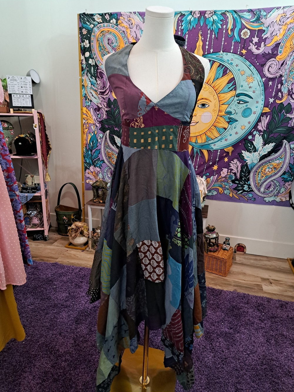 Boho Patchwork Handkerchief Hem Dress - Multicolor